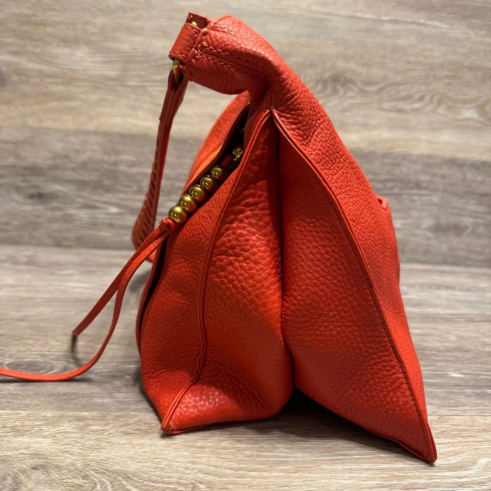Hobo Ellis Shoulder Bag In Koi Orange Red Pebbled Leather‎ Braided Strap Slouchy